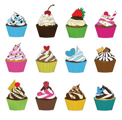 set of cupcakes in sketch style