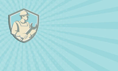 Business card Construction Worker Spanner Shield Cartoon