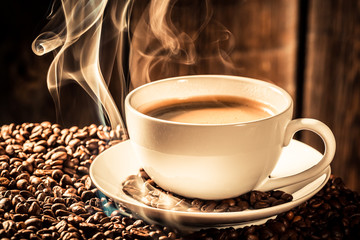 Fragrance cup of coffee with roasted seeds