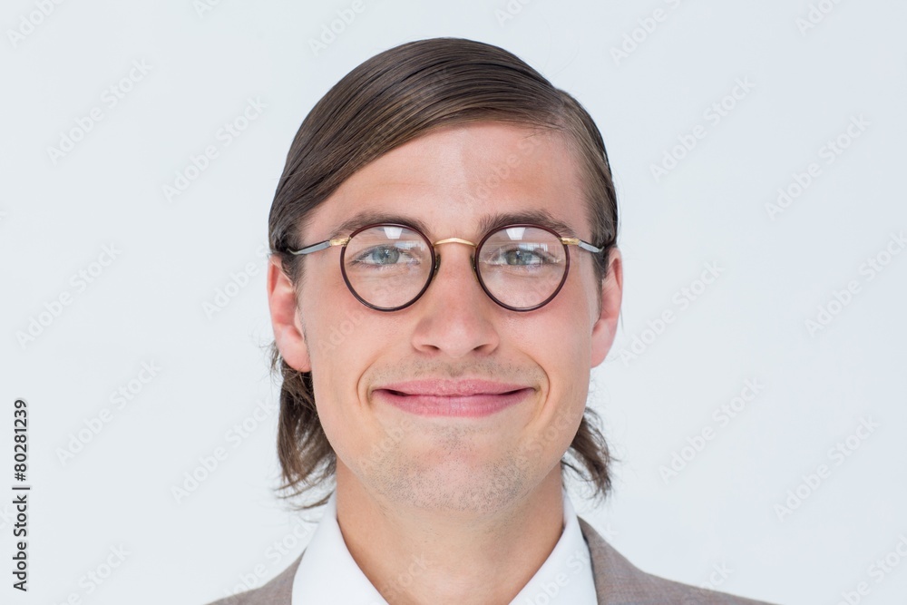 Poster geeky hipster looking at camera