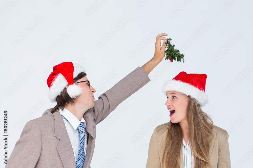 Poster geeky hipster with mistletoe