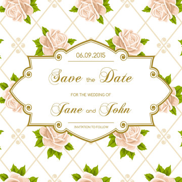 Vintage wedding invitation with roses