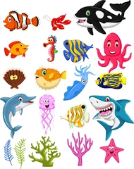 Crédence de cuisine en verre imprimé Vie marine collection de dessins animés de la vie marine