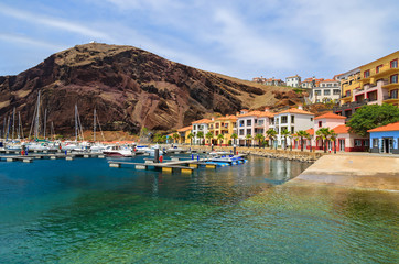 View of colorful houses on coast of Madeira island, Portugal