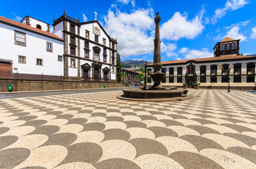 Fototapeta na wymiar Square with historic buildings in Funchal city, Madeira island