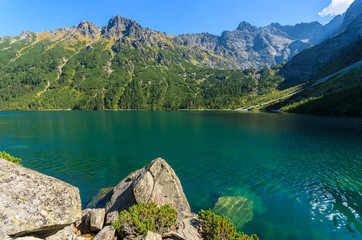 Beautiful green water Morskie Oko lake, Tatra Mountains, Poland