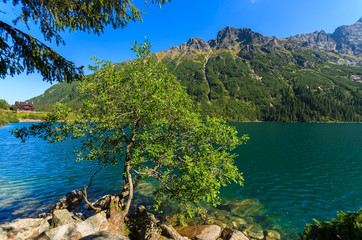 Beautiful green water Morskie Oko lake, Tatra Mountains, Poland
