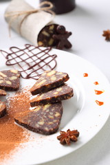 chocolate sausage with decorations