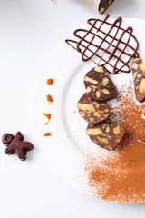 chocolate sausage with decorations