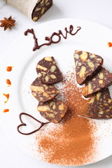 chocolate sausage with decorations