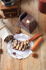 chocolate sausage with decorations