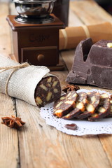 chocolate sausage with decorations