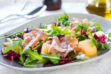 Prosciutto with rocket and cantaloupe salad