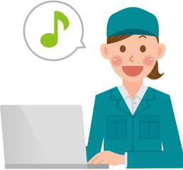 作業員　パソコン　音符