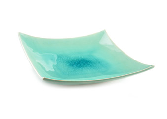 Japanese green plate isolated on white background.