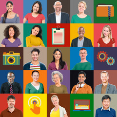 Multiethnic People Colorful Smiling Portrait Technology Concept