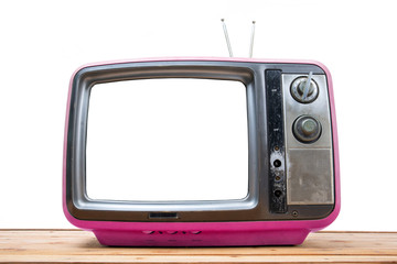 Pink Vintage TV on wood table