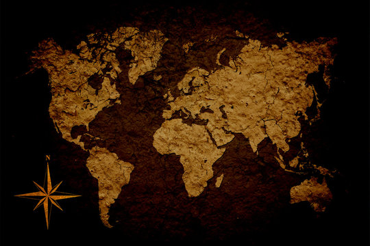 vintage world map with wall background