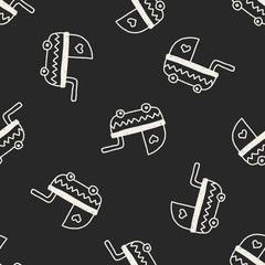 baby stroller doodle drawing seamless pattern background