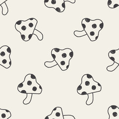 Obraz premium mushroom doodle drawing seamless pattern background
