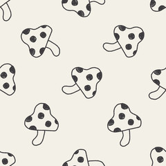 mushroom doodle drawing seamless pattern background