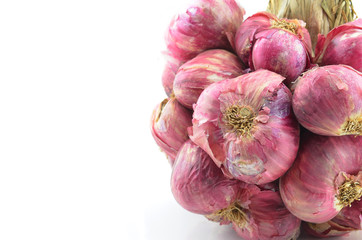 Shallot onions in a group isolated on white background.