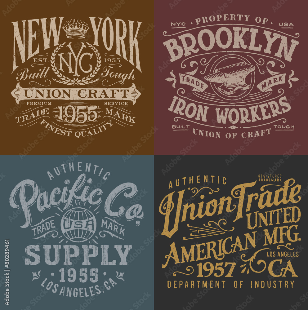 Wall mural vintage workwear graphics set