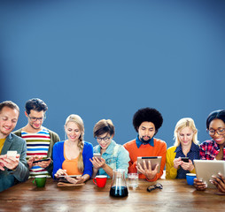 Mutiethnic Group of People Smiling Technology Tablet Concept