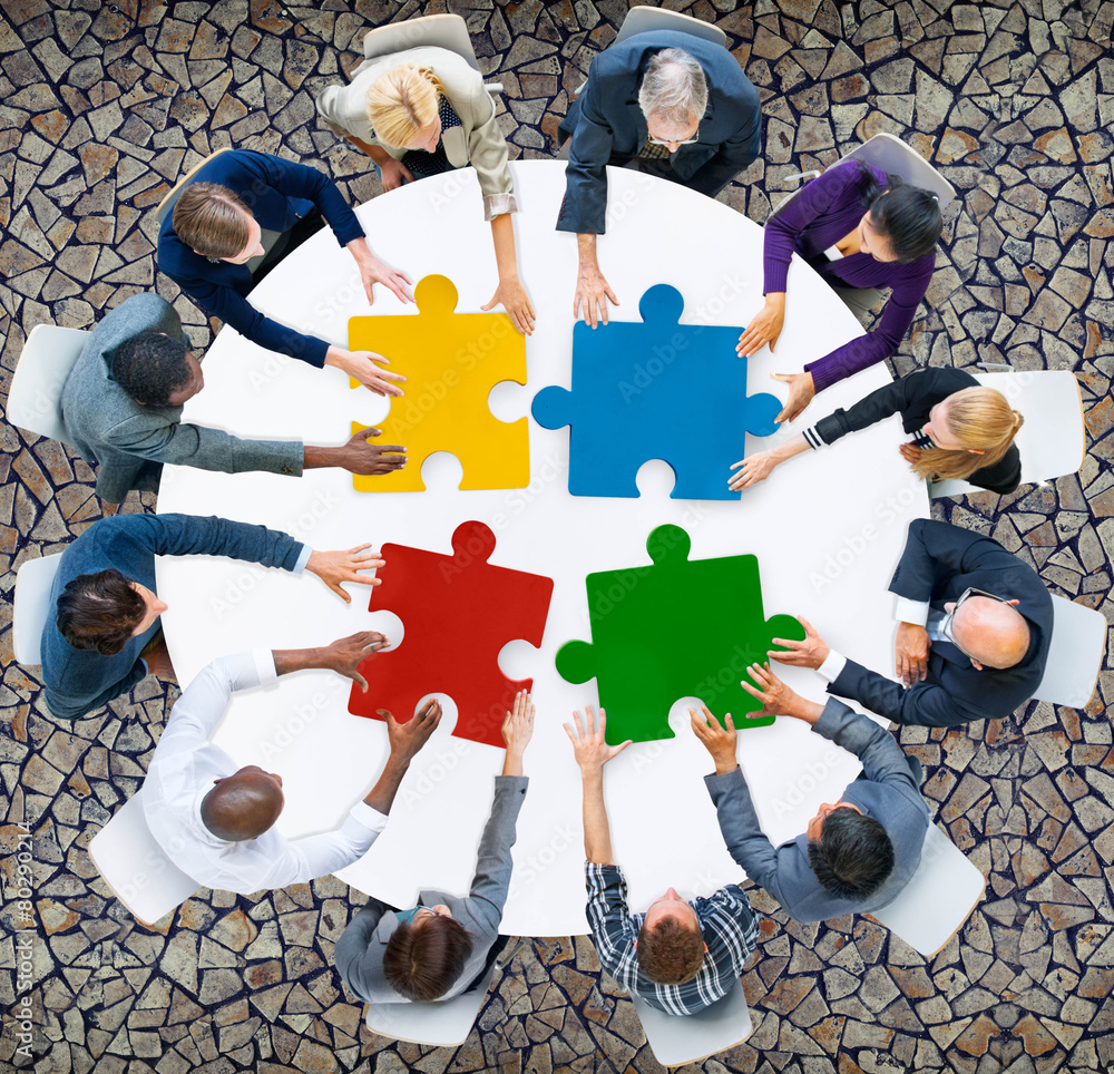 Wall mural business people jigsaw puzzle collaboration team concept - Wall murals