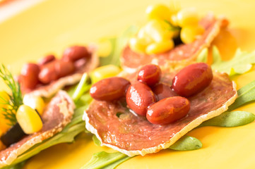 Tapas, pintxos with grilled sausages