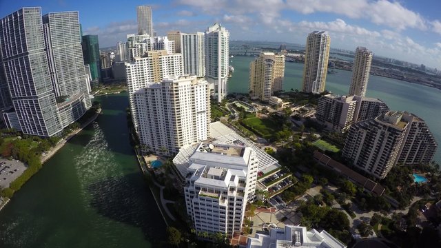 Aerial video Brickell Key Miami FL
