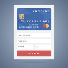 Payment application form with credit card illustration in flat s