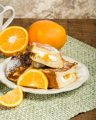Fototapeta na wymiar Orange marmalade stuffed toast