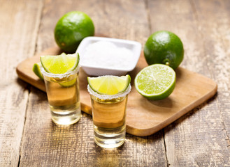 glasses of tequila with lime