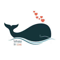 Tableaux ronds sur aluminium Baleine Whale in love with hearts fountain blow