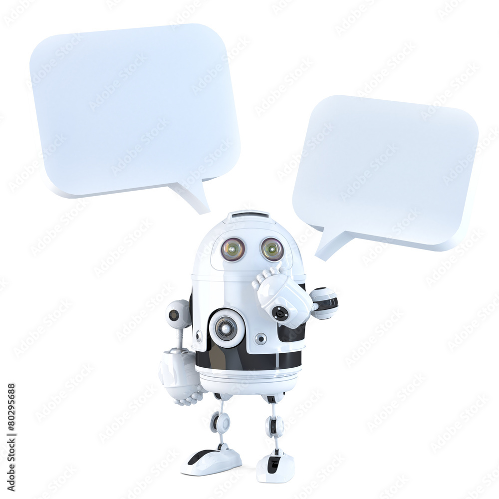 Poster 3d robot with chat bubbles. isolated, contains clipping path