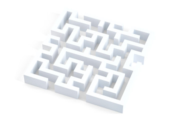 Isolated 3d white maze. Contains clipping path