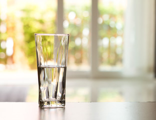 closeup Glass of water on table in the living room