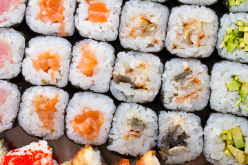 Sushi set with many fresh and tasty ingredients