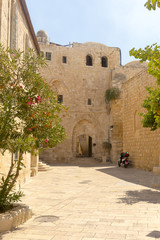 narrow streets of old Jerusalem. Stone houses and arches