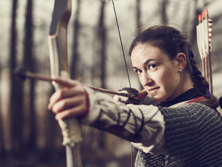 Medieval archery, woman shoot