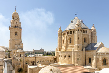 Fototapeta na wymiar narrow streets of old Jerusalem. Armenian Church Cathedral