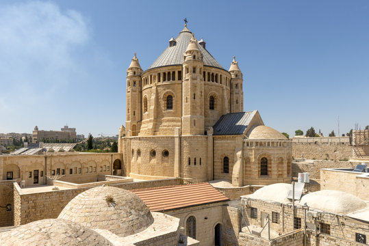 narrow streets of old Jerusalem. Armenian Church Cathedral