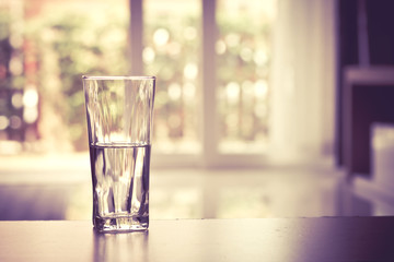closeup Glass of water on table in the living room