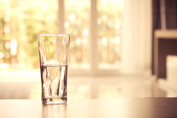 closeup Glass of water on table in the living room