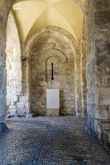 narrow streets of old Jerusalem. Stone houses and arches