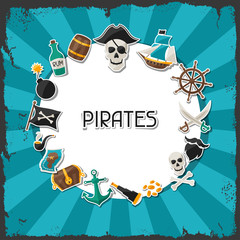 Fototapeta premium Background on pirate theme with stickers and objects