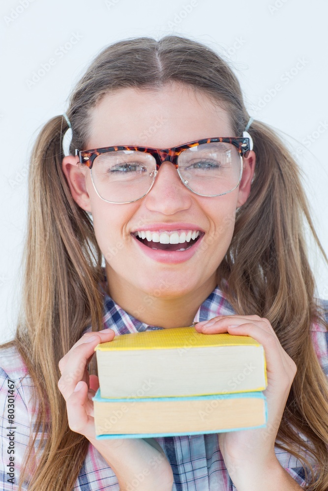 Aufkleber geeky hipster smiling at camera