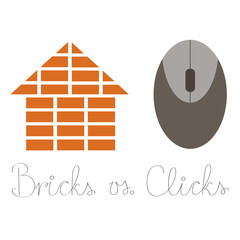 Bricks versus clicks vector illustration