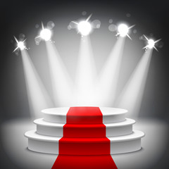 Illuminated stage podium red carpet award ceremony vector